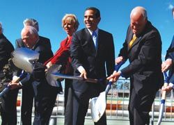 L.A. mayor Villaraigosa (center) breaks ground at LAX. // (C) 2010 LAWA