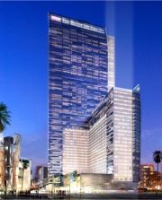 A rendering of the L.A. Live hotel complex at night // © AEG Worldwide/Marriott International 2010