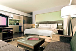A guestroom from Element, Starwood’s new, LEED-certified, extended-stay brand // (c) Starwood Hotels And Resorts Worldwide A guestroom from Element, Starwood’s new, LEED-certified, extended-stay brand // (c) Starwood Hotels And Resorts Worldwide