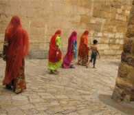 These ladies were exiting Jaisalmer Fort, India. // (c) Nancy Hartill