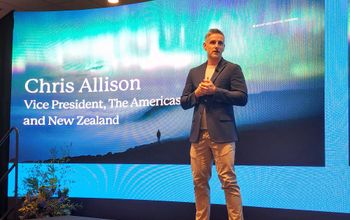 Chris Allison, Tourism Australia's VP, The Americas and New Zealand, speaks at the Australia Marketplace North America 2025 event's Opening General Session.
