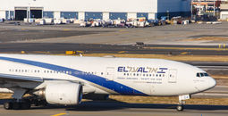 An El Al Airlines Boeing 777 taxis at JFK Airport.
