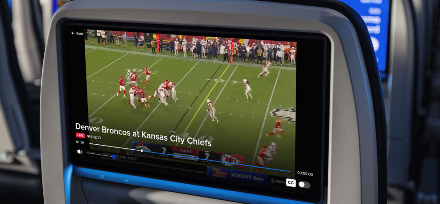 Image: United customers can watch live sports and more from their Starlink-enabled seatback screens. (Photo Credit: United Airlines)