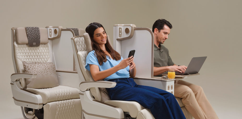 Emirates upgraded premium economy seat with privacy divider