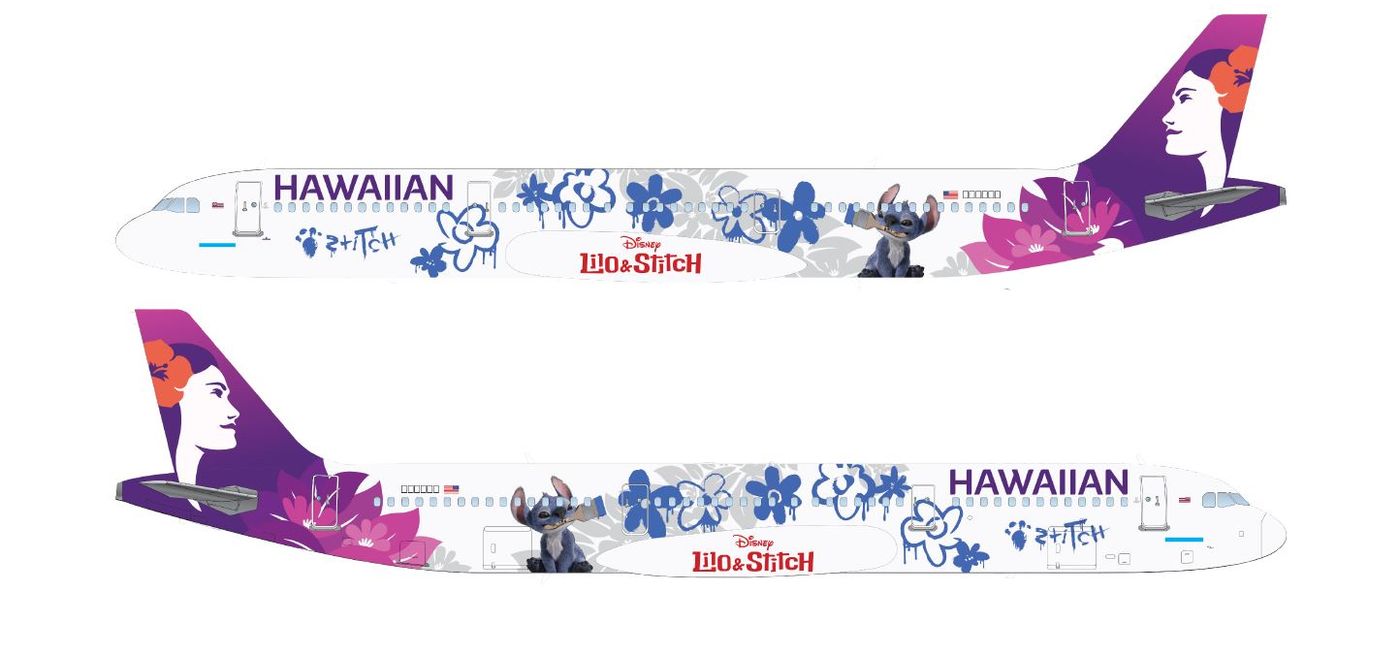 Image: Concept art for Hawaiian Airlines' second Lilo & Stitch-themed livery on its Airbus A321 aircraft. (Photo Credit: Hawaiian Airlines)
