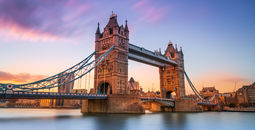London's Tower Bridge at sunset.