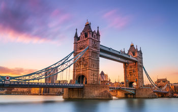 London's Tower Bridge at sunset. 