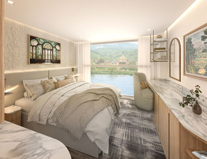 A rendering of an Infinite Balcony stateroom