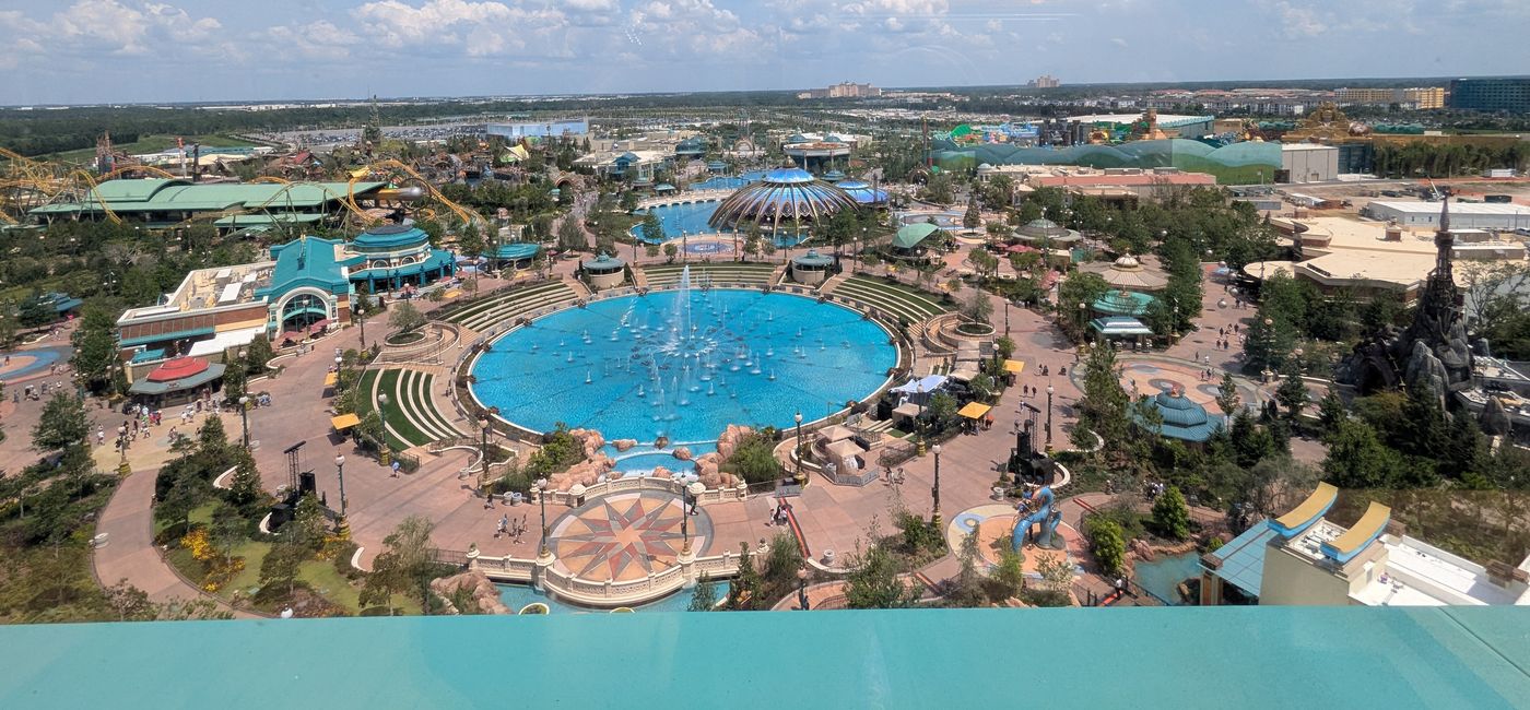 Image: An aerial view of Epic Universe from  Helios Bar at Helios Hotel (Photo Credit: Eric Bowman)