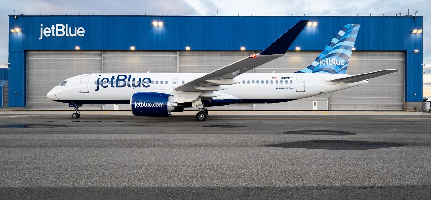 Image: The new JetBlue Airbus A220-300. (photo via JetBlue Airways) (Photo Credit: JetBlue)