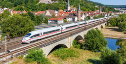 Deutsche Bahn high-speed ICE train in Gemuenden am Main, Germany.