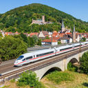Deutsche Bahn high-speed ICE train in Gemuenden am Main, Germany.