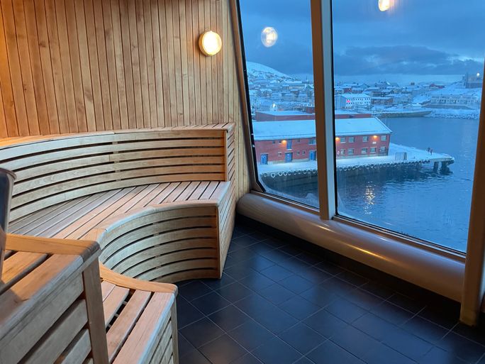 The sauna aboard the MS Trollfjord The sauna aboard the MS Trollfjord