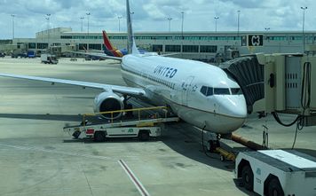 United Airlines plane at gate