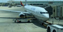 United Airlines plane at gate