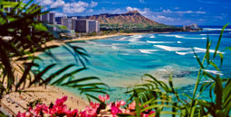 Waikiki Beach and Diamond Head, Honolulu, Hawaii.