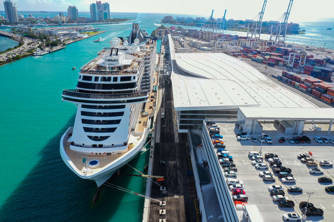 The MSC Seascape at the MSC Miami Cruise Terminal. MSC Cruises, MSC Seascape, MSC Miami cruise terminal, portmiami, cruise terminals