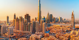 Dubai downtown at the sunset