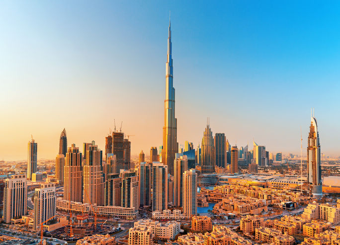 Downtown dubai at sunset