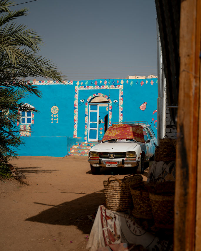 Colorful Nubian dwellings in Aswan, Egypt.
