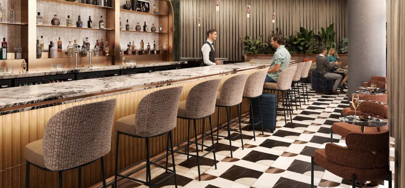 Image: Rendu du bar dans le salon Sidecar d’Amex (Source: Courtesy American Express)