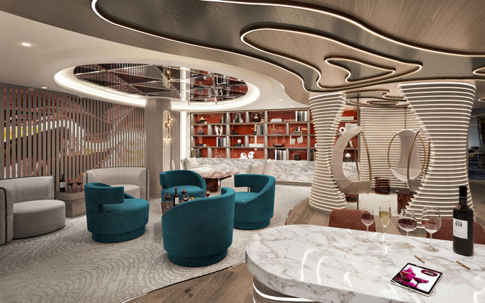 Rendering of the new Swirl Wine Bar debuting on the Norwegian Aqua. Norwegian Aqua, swirl wine bar, ncl