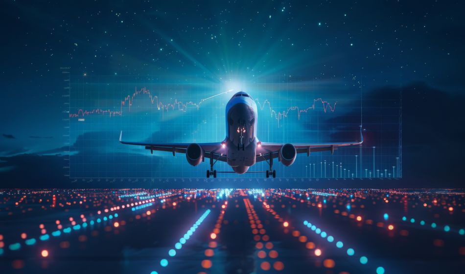 Plane chart graphic, stock, graphs, money, flight, air travel,