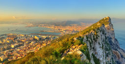 The Rock of Gibraltar, located at the tip of the Iberian Peninsula. 