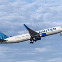 United Airlines airplane in flight.