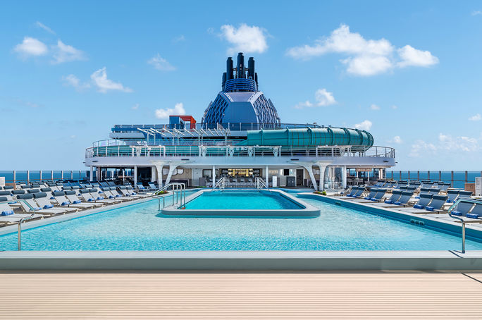 Norwegian Luna's top decks are home to the main pool deck, Aqua Slidecoaster, The Drop and more.