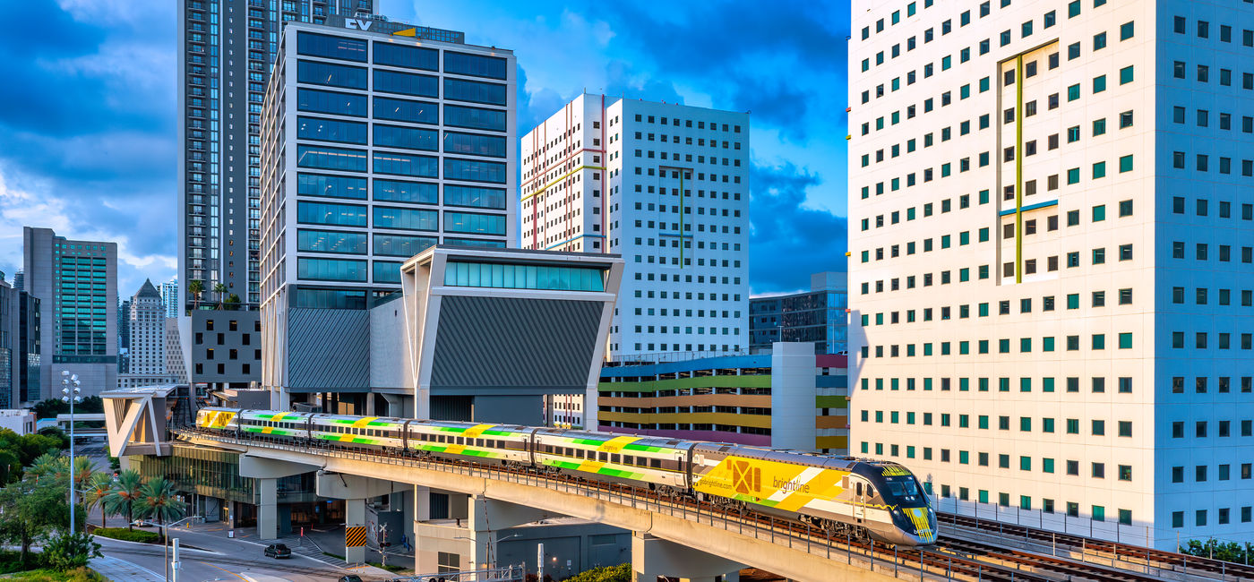 Image: Brightline train at MiamiCentral station. (Photo Credit: Brightline)