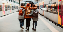 A group of young friends waiting at the station in Porto, Portugal before catching a train.
