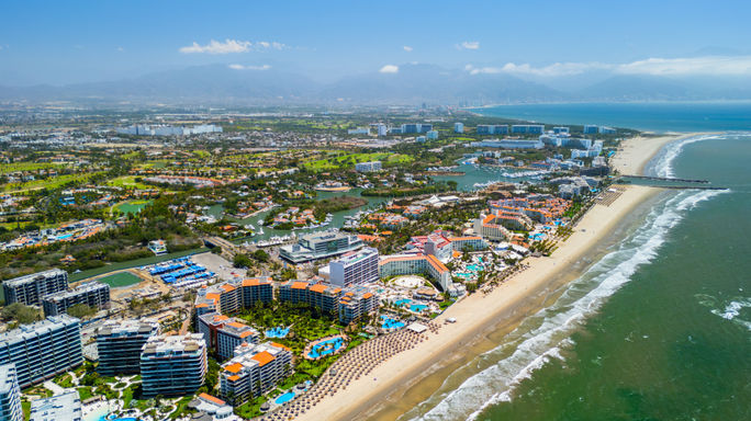 Hotel Zone and marina in Nuevo Vallarta, Nayarit, Mexico.