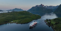 Hurtigruten ship sailing in Raftsundet