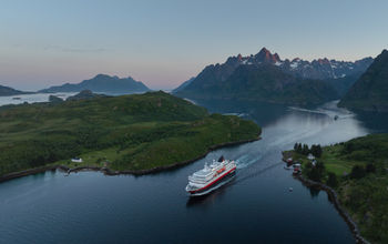 Hurtigruten ship sailing in Raftsundet