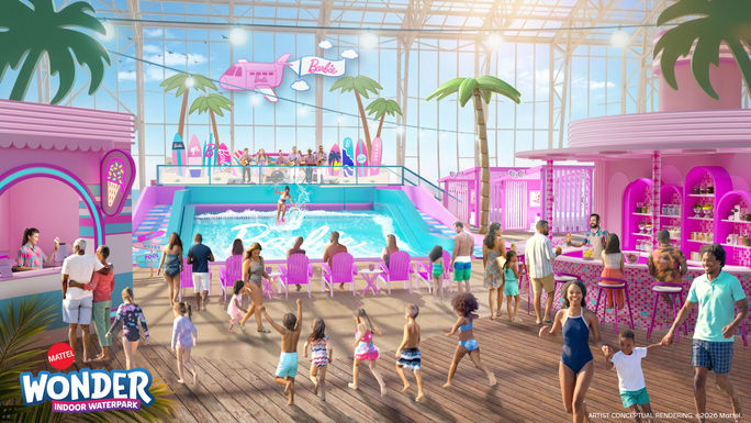 Rendering of the Barbie Boardwalk at the first Mattel Wonder Indoor Waterpark Rendering of the Barbie Boardwalk at the first Mattel Wonder Indoor Waterpark