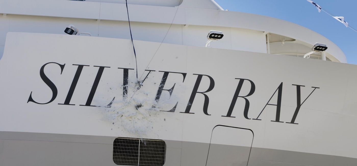 Image: The ceremony included the traditional breaking of a Champagne bottle against the ship's hull (Photo Credit: Silversea Cruises)