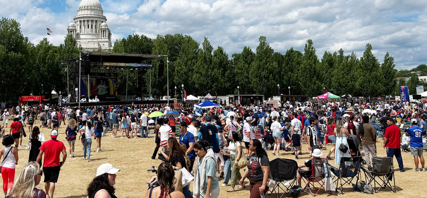 Image: World Cup festivities in Providence, R.I. include outdoor watch parties for Scottish fans and others. (Photo Credit: Photo by Paul J. Heney.)