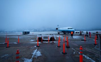 Plane boarding at Jackson Hole Airport in Wyoming