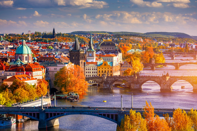 Autumn on the Vltava River in Prague, Czech Republic