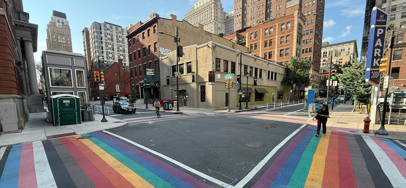 Image: Rainbow crosswalks in Phaildelphia's gayborhood. (Photo Credit: Photo by Paul J. Heney.)