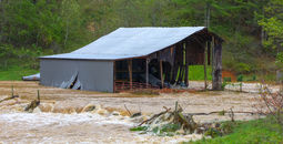 Barn flooded by Hurricane Helene