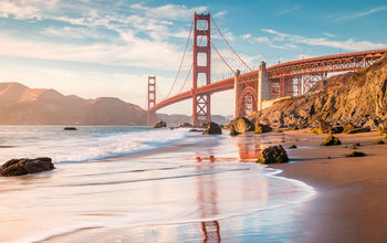 PHOTO: Golden Gate Bridge at sunset, San Francisco, California, USA (photo via bluejayphoto / iStock / Getty Images Plus)