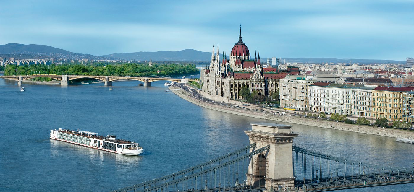 Image: Viking Longship in Budapest. (photo via Viking Cruises)