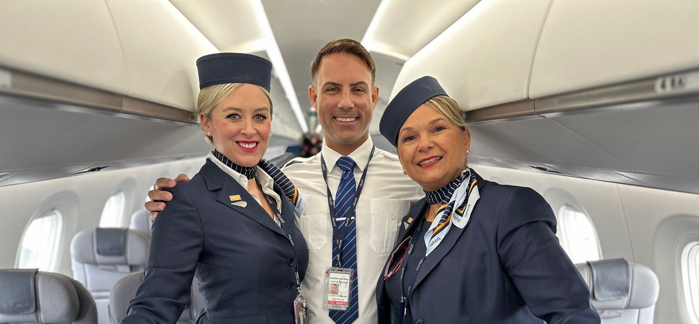 Image: Crew members on Porter's preview flight of its new E195-ER jet. (Photo Credit: Bruce Parkinson)