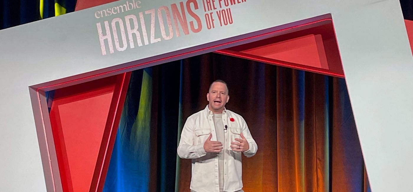 Image: Michael Johnson addresses the opening session of the Ensemble Horizons conference. (Photo Credit: Bruce Parkinson)