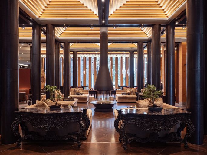 The lobby of The Chedi Andermatt
