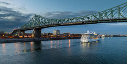 Cruise ship leaving the Port of Montreal at nightfall.