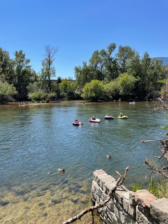 Tubers floating down the Boise River in Boise, Idaho