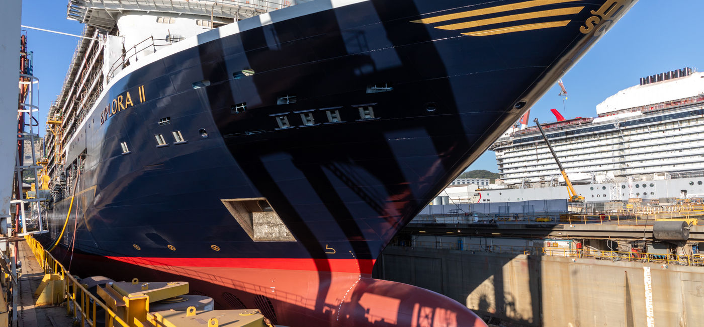 Image: Explora II at the float-out ceremony at Fincantieri's shipyard in Genoa, Italy.